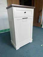 10 Gallon Tilt Out Trash Cabinet Freestanding Trash Bin Cabinet Wood Garbage Recycling Cabinet with Drawer Pet Proof Trash Can Holder for Kitchen Living Room, Antique White (Not include trash can) - Grand Goldman Shop