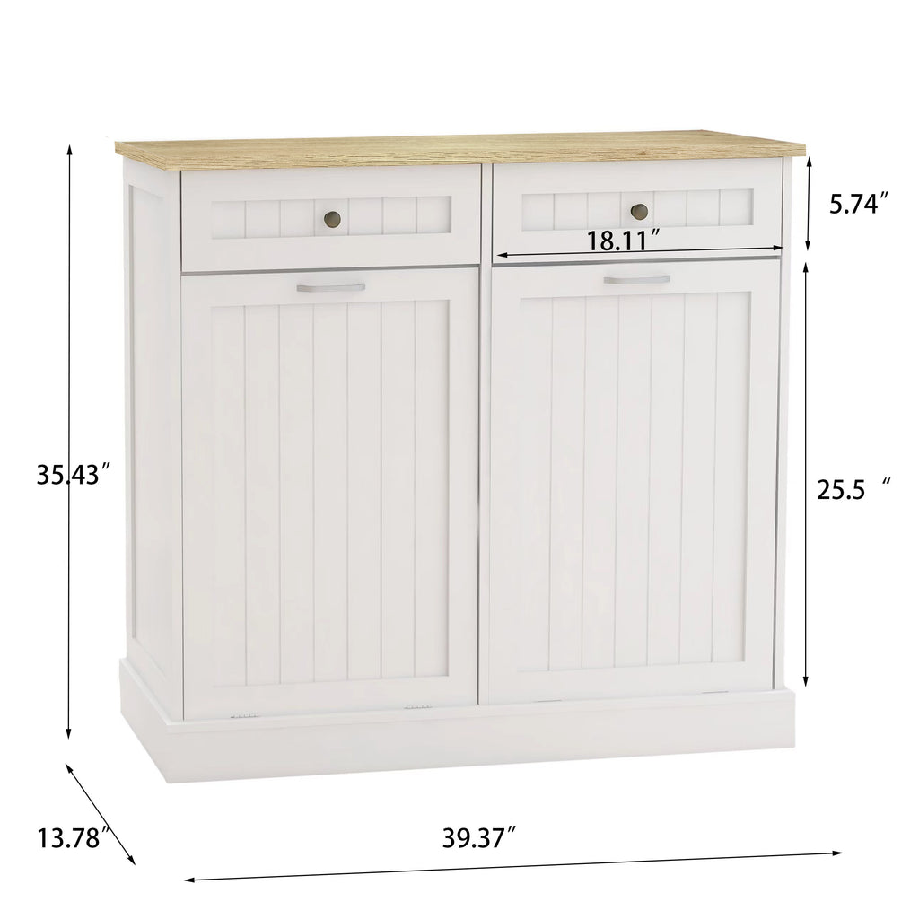Two Drawers and Two-Compartment Tilt-Out Trash Cabinet Kitchen Trash Cabinet-White - Grand Goldman Shop