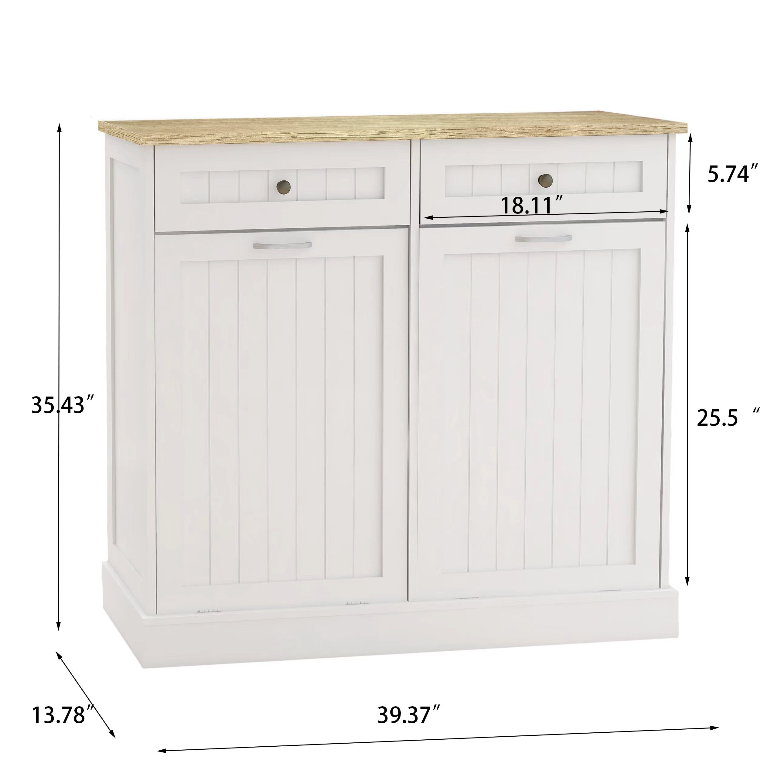 Two Drawers and Two-Compartment Tilt-Out Trash Cabinet Kitchen Trash Cabinet-White - Grand Goldman Shop