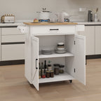 Kitchen island rolling trolley cart with Adjustable Shelves & towel rack & seasoning rack rubber wood table top-White - Grand Goldman Shop