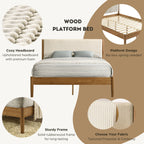 Vichy 2-Piece Rubberwood Corduroy Bedroom Set, Platform Bed with Nightstand, Queen - Grand Goldman Shop