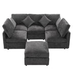 Stylish Modular U-Shaped Sectional Sofa with USB Ports, Black Chenille, 86.6' - Grand Goldman Shop