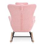 Rocking Chair Nursery, Teddy Upholstered Rocker Glider Chair with High Backrest, Adjustable Headrest & Pocket, Comfy Glider Chair for Nursery, Bedroom, Living Room, Offices, Rubber wood, pink - Grand Goldman Shop