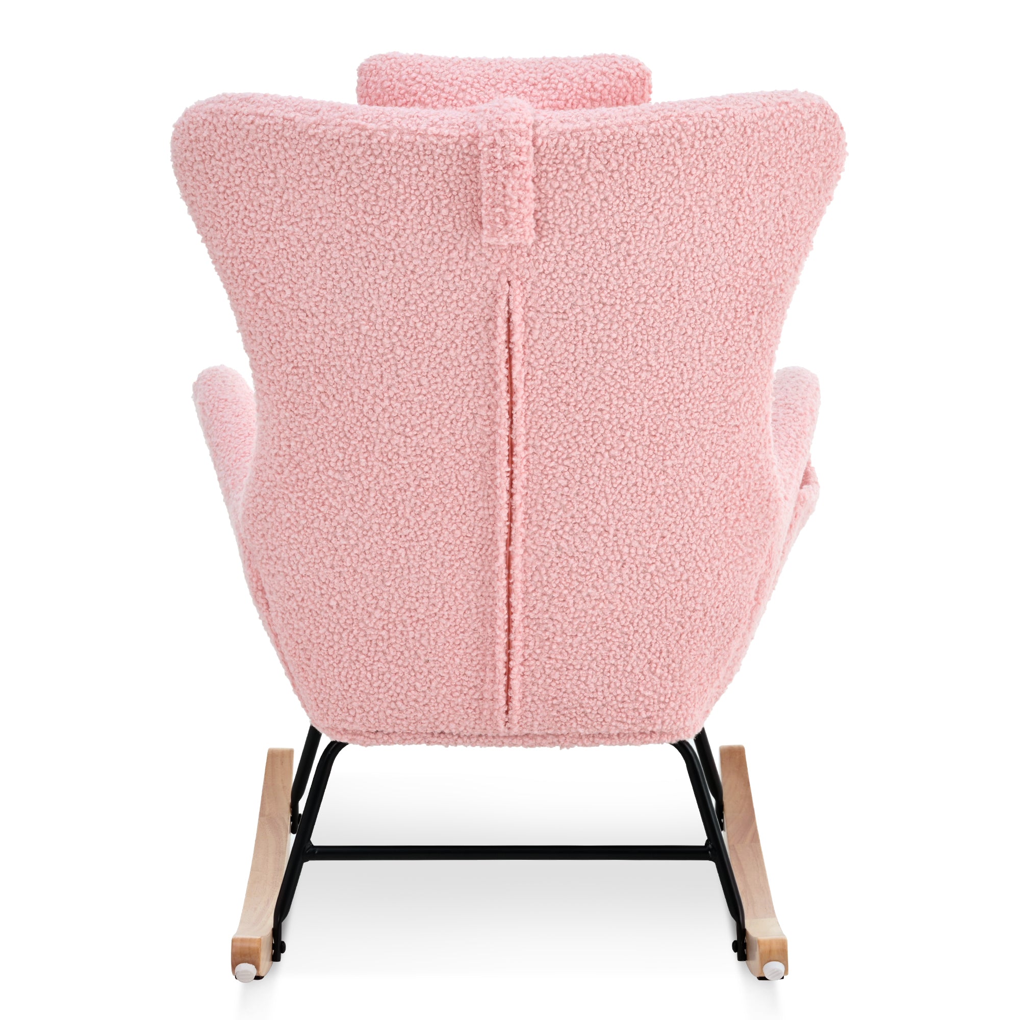 Rocking Chair Nursery, Teddy Upholstered Rocker Glider Chair with High Backrest, Adjustable Headrest & Pocket, Comfy Glider Chair for Nursery, Bedroom, Living Room, Offices, Rubber wood, pink - Grand Goldman Shop