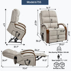 Power Beige Chenille Lift Recliner Chair Dual Motor Infinite Position Up to 350 LBS with Solid Wood Armrests, Heat Massage and Heavy Duty Motion Mechanism - Grand Goldman Shop