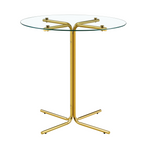 Round glass bar high table, 36 inch round bar table, tempered glass tabletop, sturdy gold chrome plated four column support, suitable for transparent round bar tables in small spaces, kitchens - Grand Goldman Shop