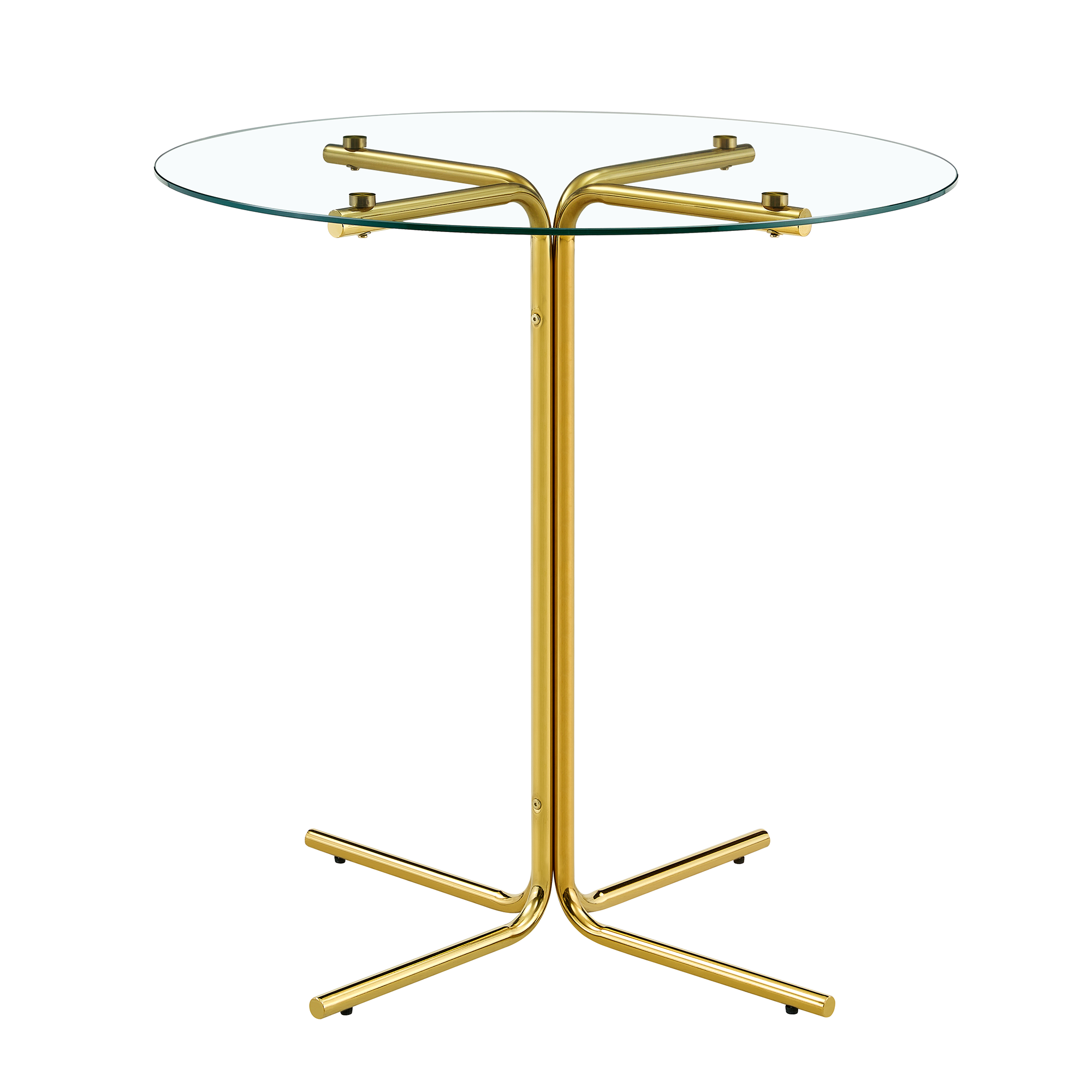 Round glass bar high table, 36 inch round bar table, tempered glass tabletop, sturdy gold chrome plated four column support, suitable for transparent round bar tables in small spaces, kitchens - Grand Goldman Shop