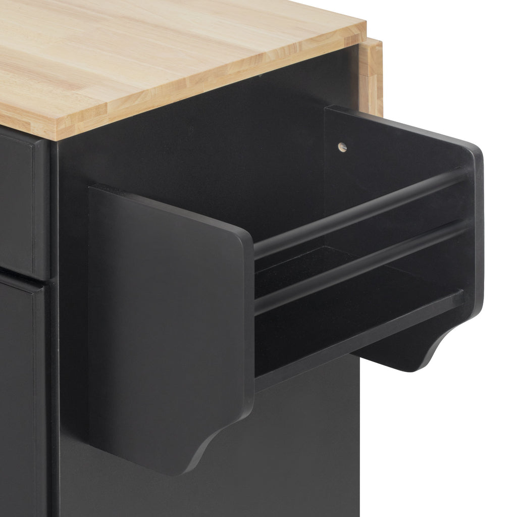 K&K 59.3' Kitchen Island with Storage 2 Pull Out Cabinet Organizers & Rubber Wood Drop Leaf, Rolling Kitchen Island with Trash Can Storage, Power Outlet, Spice & Towel Rack for Kitchen, Dining, Black - Grand Goldman Shop