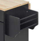 K&K 59.3' Kitchen Island with Storage 2 Pull Out Cabinet Organizers & Rubber Wood Drop Leaf, Rolling Kitchen Island with Trash Can Storage, Power Outlet, Spice & Towel Rack for Kitchen, Dining, Black - Grand Goldman Shop