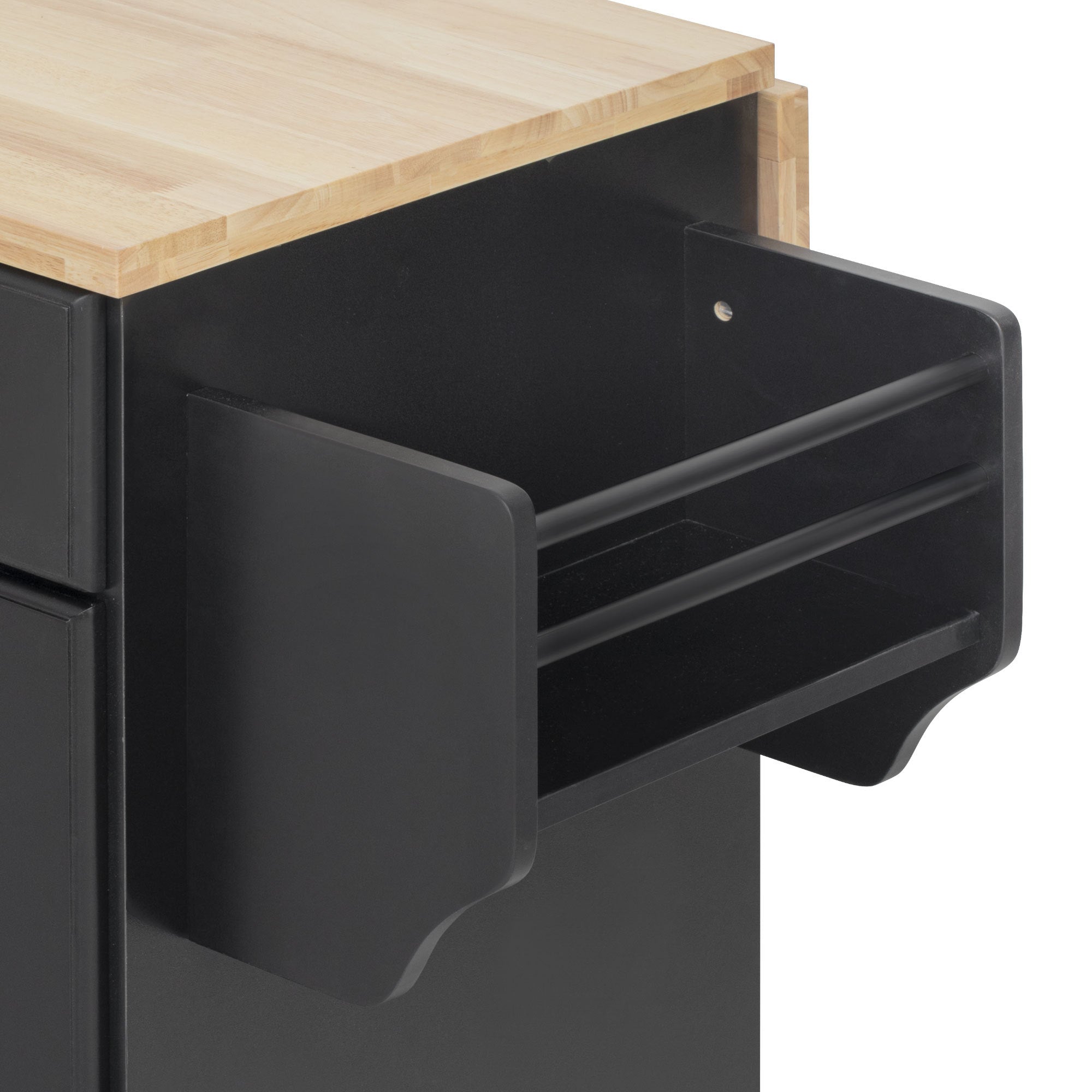 K&K 59.3' Kitchen Island with Storage 2 Pull Out Cabinet Organizers & Rubber Wood Drop Leaf, Rolling Kitchen Island with Trash Can Storage, Power Outlet, Spice & Towel Rack for Kitchen, Dining, Black - Grand Goldman Shop