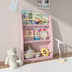 3-Tier Kids Book Shelf, Pink MDF & Pine Wood Storage Rack for Bedrooms, Playrooms, and Classrooms - Grand Goldman