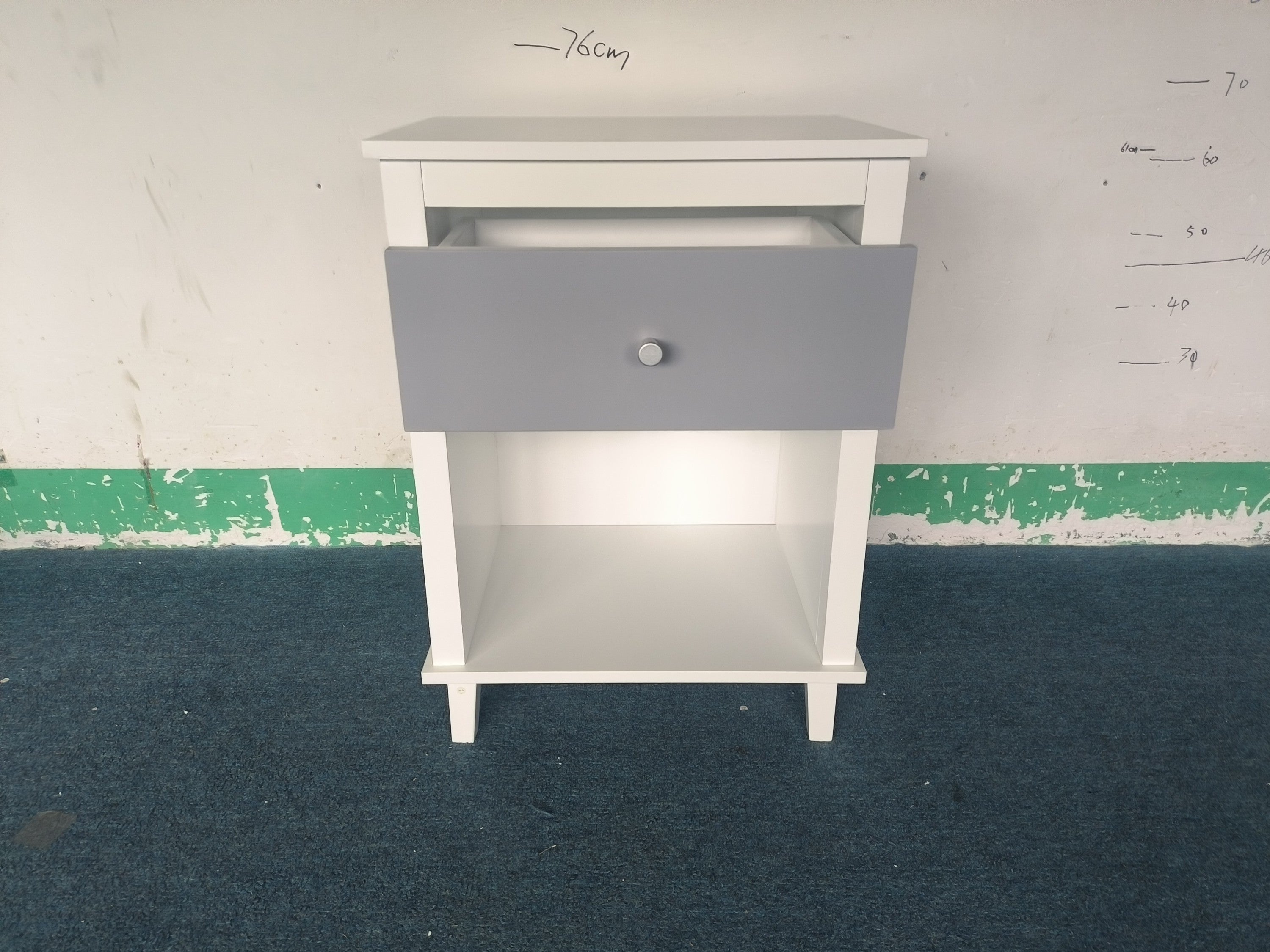 Gray+Silver Handle Wooden Nightstand 26.77''H with One Drawer One Shelf for Kids and Adults, White+Gray Finish MDF - Grand Goldman Shop