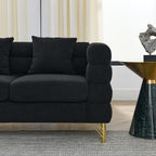 Streamline Modern 81 Inch Oversized 3 Seater Sectional Sofa in Black Teddy Fabric with 3 Lumbar Pillows, Deep Seating Comfort for Living Room Bedroom Office - Grand Goldman Shop