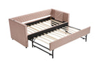 Pink velvet daybed, sturdy wooden bed frame, modern diamond grid pull-out design, perfect for bedroom, living room furniture - Grand Goldman Shop