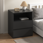 (Set of 2)End Table with Fast USB C Charging Station, Sofa Side Table with 2 Drawers, Large Storage Modern Wood Storage Cabinet for Living Room,Bedroom,Office, Black - Grand Goldman Shop