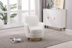 Teddy Swivel Barrel Chair, Swivel Accent Chairs Armchair for Living Room, Reading Chairs for Bedroom Comfy, Round Barrel Chairs with Gold Stainless Steel Base (Ivory) - Grand Goldman Shop