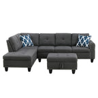 Alger Modern 98' Wide Left Hand Facing Sofa & Chaise with Ottoman in Dark Gray Linen - Grand Goldman Shop