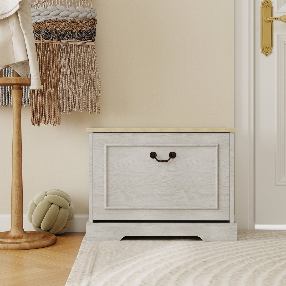 Shoe Storage Bench with 1 Flip Drawer and Adjustable Shelf, Small Shoe Cabinet  for Entryway, Hallway, Bedroom-Antique White - Grand Goldman Shop