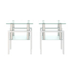 Set of 2, Modern Tempered Glass Tea Table Coffee Table End Table, Square Table for Living Room, Transparent/White - Grand Goldman Shop