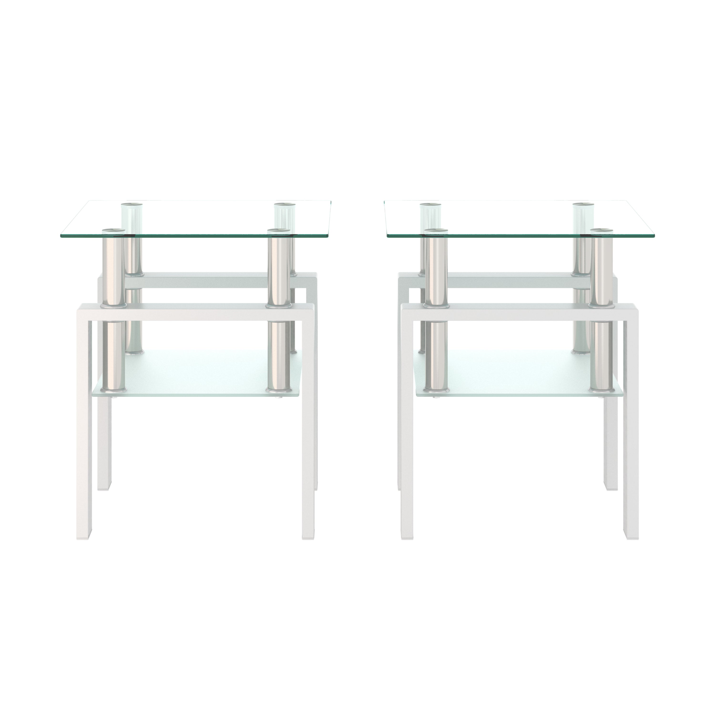 Set of 2, Modern Tempered Glass Tea Table Coffee Table End Table, Square Table for Living Room, Transparent/White - Grand Goldman Shop