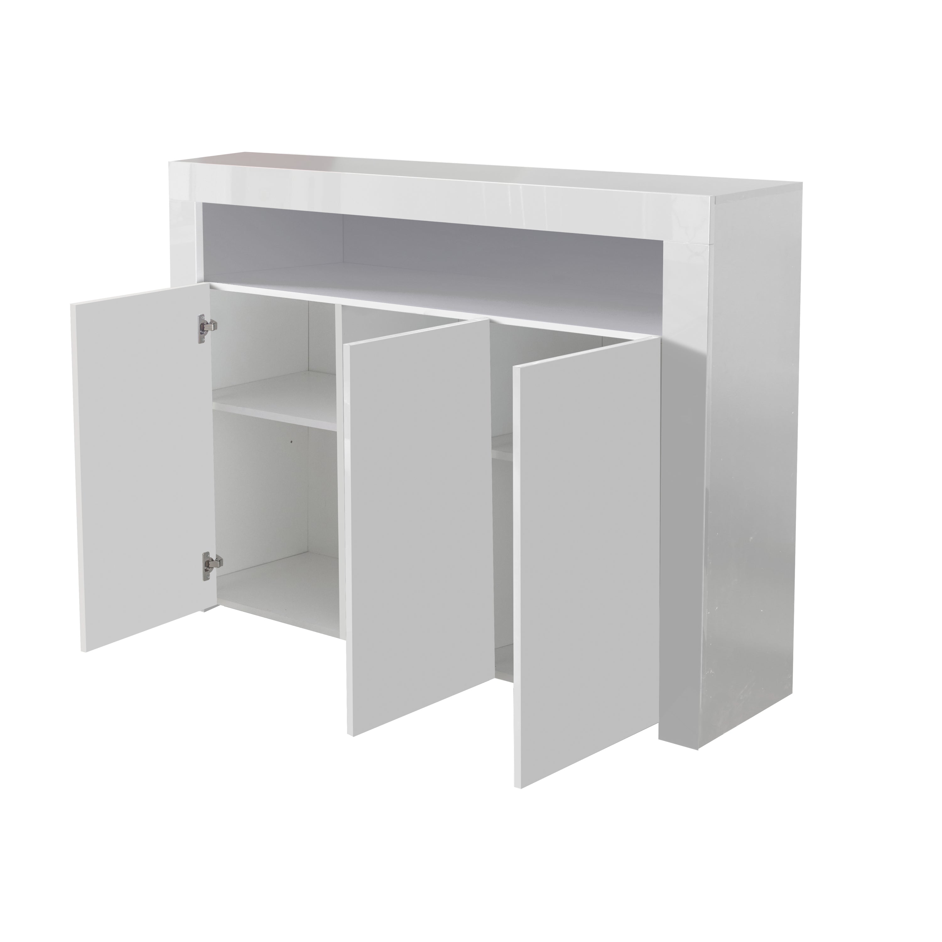 Living Room Sideboard Storage Cabinet WHITE  High Gloss with LED Light, Modern Kitchen Unit Cupboard Buffet Wooden Storage Display Cabinet TV Stand with 3 Doors for Hallway Dining Room - Grand Goldman Shop