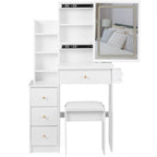 29.2' Small Size Left Bedside Cabinet Vanity Table + Cushioned Stool, 2 AC+2 USB Power Station, Hair dryer bracket, Extra Large Touch Control Sliding LED Mirror, Tri-color Switching, Brightness Adjust - Grand Goldman Shop