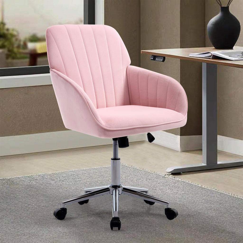 TY Ergonomic Office Chair, Baby Pink Velvet Adjustable Swivel Chair with Lumbar Support for Home or Bedroom Use - Grand Goldm