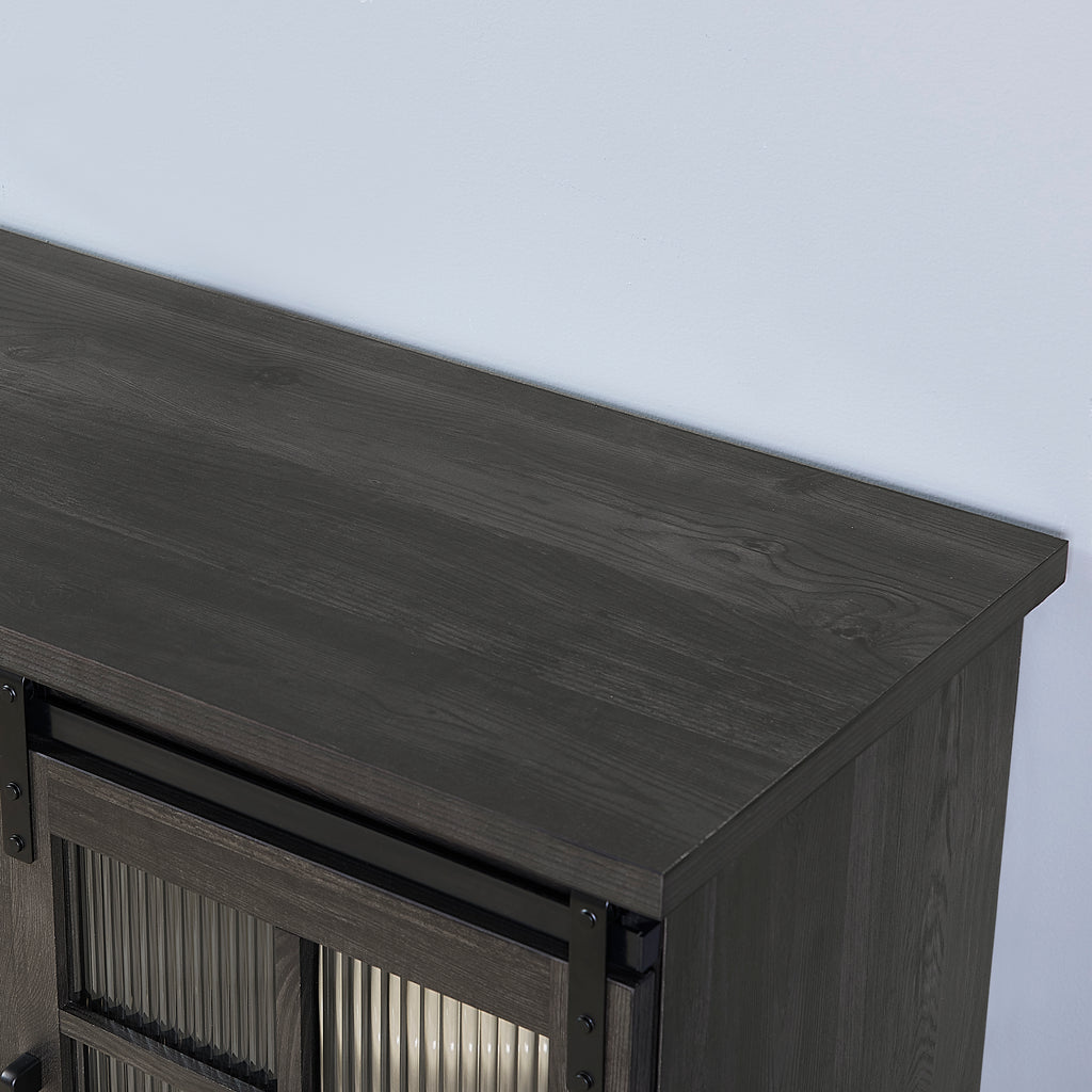 Multipurpose Sliding Door TV Stand Large Storage Cabinet with 2 Sliding Fluted Glass Tempered Doors, TV Up to 65'', TV Desk Storage Rack, Charcoal GREY, 59.13'W*15.94'D*27.8'H - Grand Goldman Shop