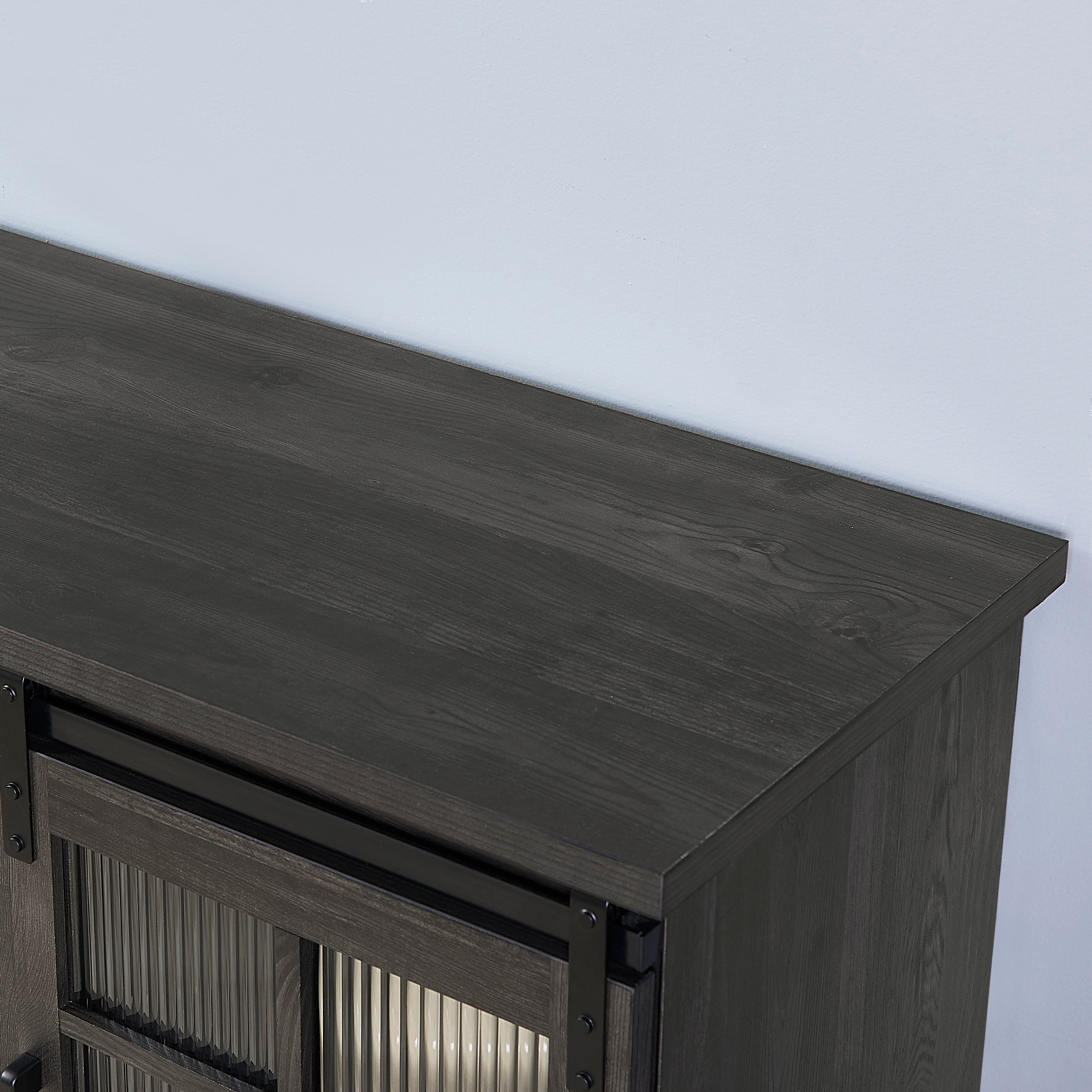 Multipurpose Sliding Door TV Stand Large Storage Cabinet with 2 Sliding Fluted Glass Tempered Doors, TV Up to 65'', TV Desk Storage Rack, Charcoal GREY, 59.13'W*15.94'D*27.8'H - Grand Goldman Shop