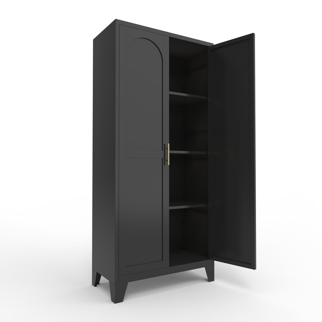 61'' 2 Shapely Doors Cabinet, Metal Storage Cabinet with Doors and Adjustable Shelves, for Bedroom, Living Room(Black) - Grand Goldman Shop