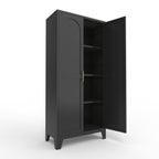 61'' 2 Shapely Doors Cabinet, Metal Storage Cabinet with Doors and Adjustable Shelves, for Bedroom, Living Room(Black) - Grand Goldman Shop