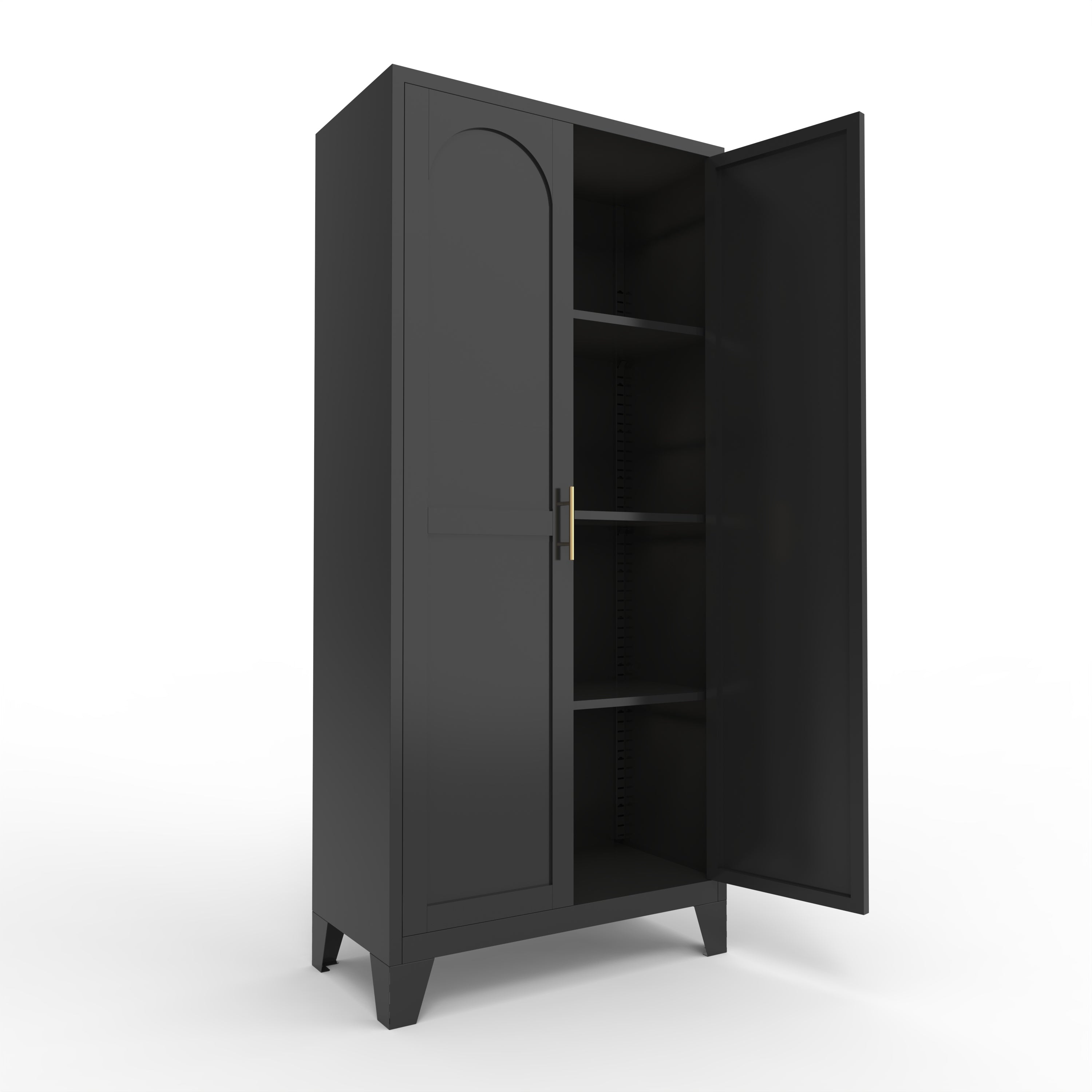 61'' 2 Shapely Doors Cabinet, Metal Storage Cabinet with Doors and Adjustable Shelves, for Bedroom, Living Room(Black) - Grand Goldman Shop
