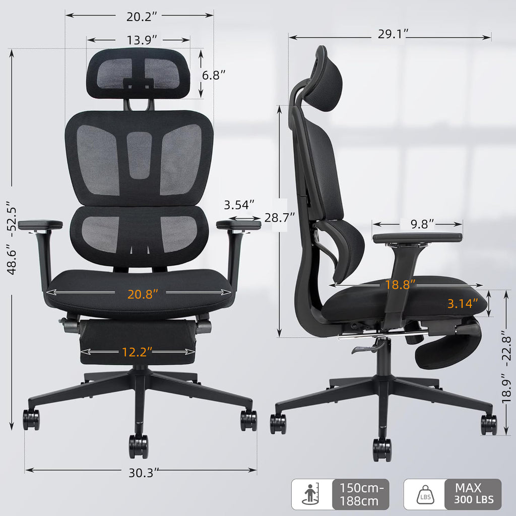 Ergonomic Office Chair with Footrest, High-back Computer Chair with Dynamic Lumbar Support, 2D Headrest & 4D Armrests, Sponge