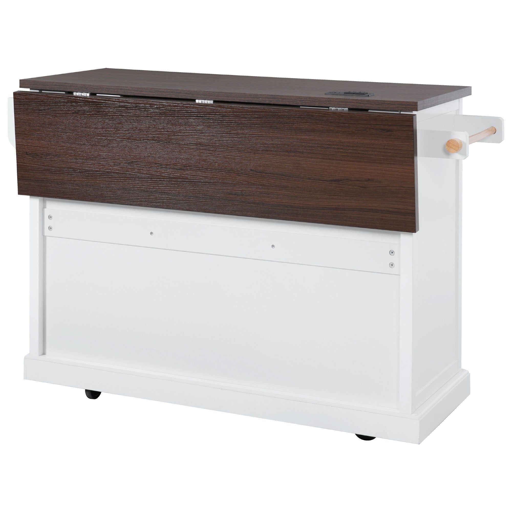 K&K 54.9' Kitchen Island with Drop Leaf, Power Outlet, Kitchen Storage Cart with 4 Door Shelves, Cross Barn Doors & Visual Glass Door, Rolling Kitchen Island on 4 Wheels for Kitchen, Dining Room,White - Grand Goldman Shop