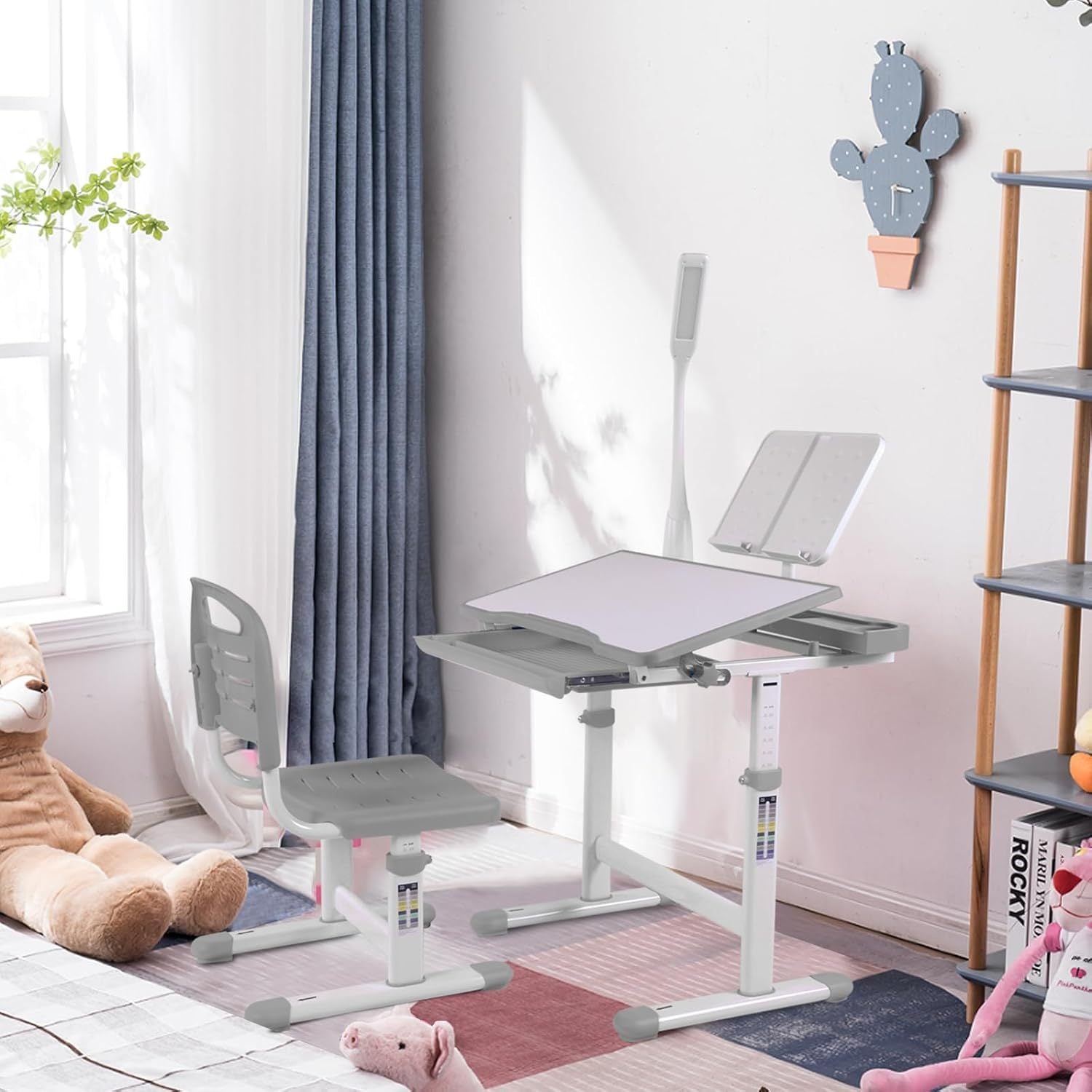 Desk for Kids Desk and Chair Set Kids Art Desk Drafting Table Desk Set with Adjustable Height, 40-Degree Tiltable Children De