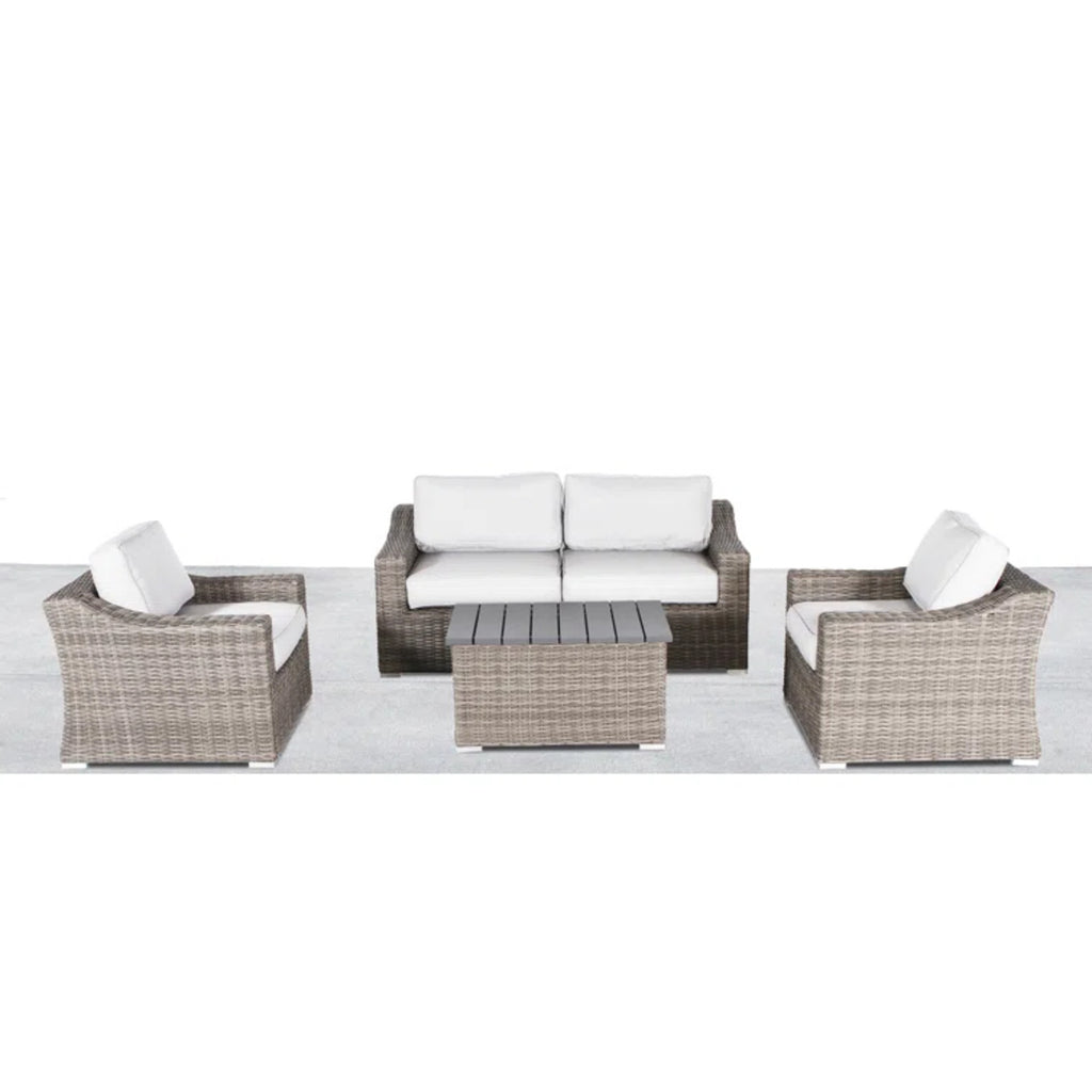 Elegante 4-Sitzer-Sitzgruppe aus Polyrattan mit Kissen für Treffen im Freien, Graumeliert