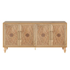 Carved Flower Door Large Storage Cabinet With Metal Handle Suitable For Living Room, Kitchen, Entryway(NATURAL WOOD) - Grand Goldman Shop