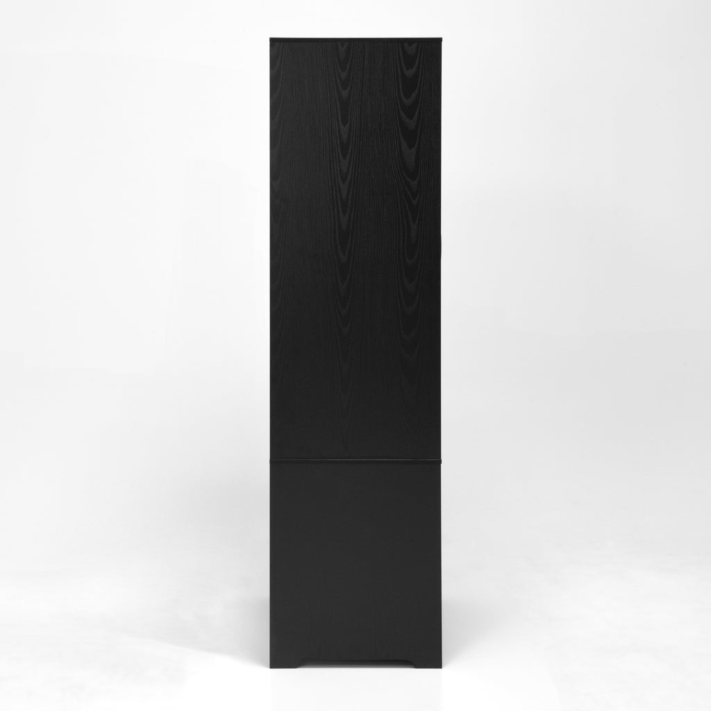 2 Door Wood Wardrobe for Bedroom with Hanging Clothing Rod inside the Cabinet and 2 Drawers for Storage Organization, Built-in induction light Multifunctional Closet with Mirror, Black - Grand Goldman Shop