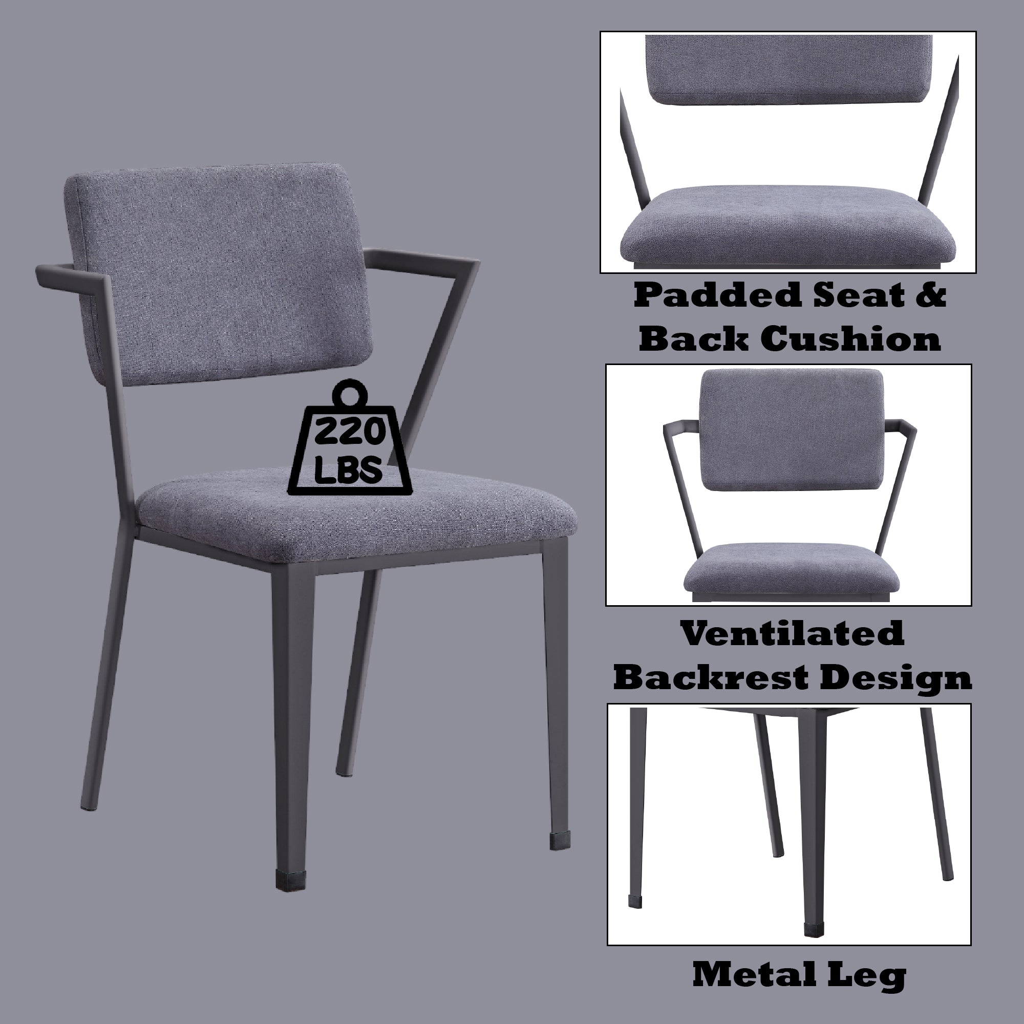 Cargo Gray Fabric & Gunmetal Finish Office Chair | Premium Home Decor - Grand Goldman