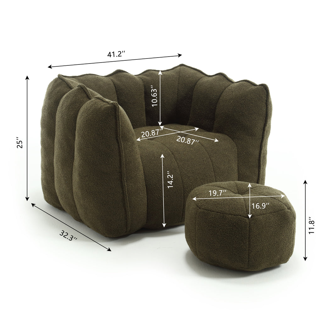 Soft Chenille Bean Bag Chair with High Resilient Foam for Living Room and Bedroom, Comfortable Square Lazy Sofa with Footstool for Adults - Grand Goldman Shop
