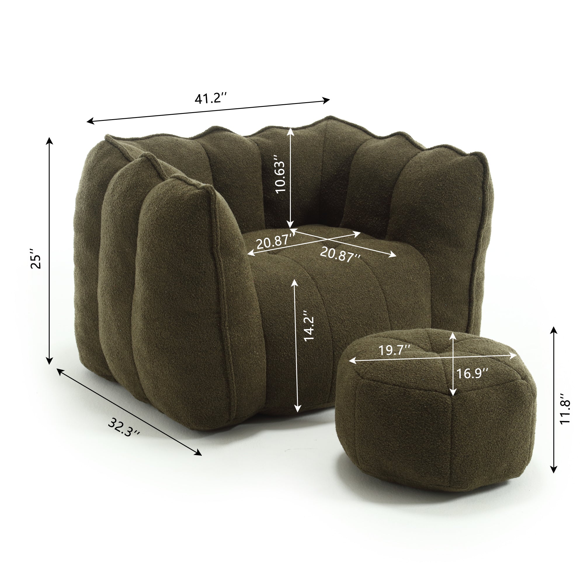 Soft Chenille Bean Bag Chair with High Resilient Foam for Living Room and Bedroom, Comfortable Square Lazy Sofa with Footstool for Adults - Grand Goldman Shop