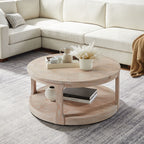 40inch Large Curved 2 Tier Traditional Round Circle Wooden Center Coffee Table,Rounded Table with Wheels,Mid Century Rustic Style Table for living Room,Office,Apartment,OAK - Grand Goldman Shop