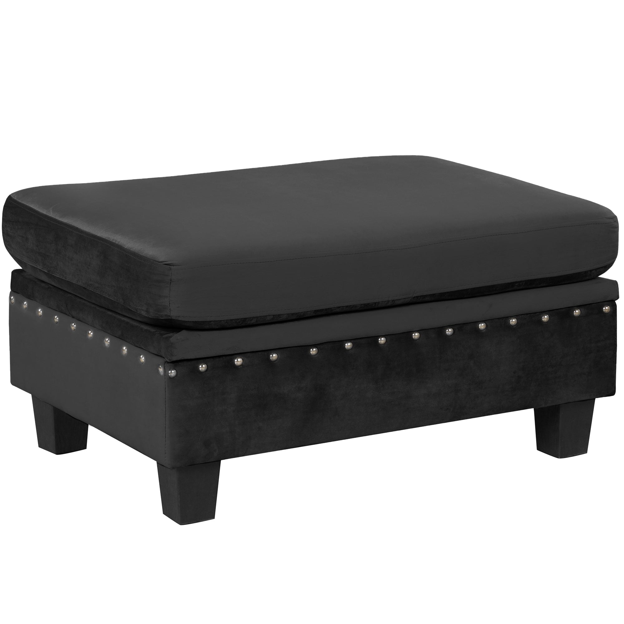 Modern Sectional Sofa with Storage Ottoman, L-Shape Couch with 2 Pillows and Cup Holders, Black Velvet, 105' - Grand Goldman Shop