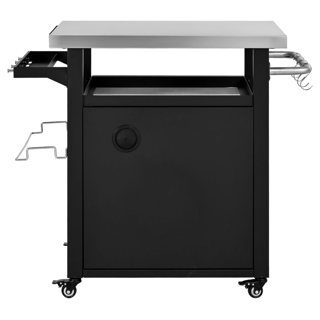 K&K 39.5' Outdoor Grill Cart with Storage Cabinet, Outdoor Bar Cart Pizza Oven Table with Wheels, Stainless Steel Top, Outdoor Kitchen Island with Spice & Paper Rack for BBQ, Waterproof Cover Included - Grand Goldman Shop