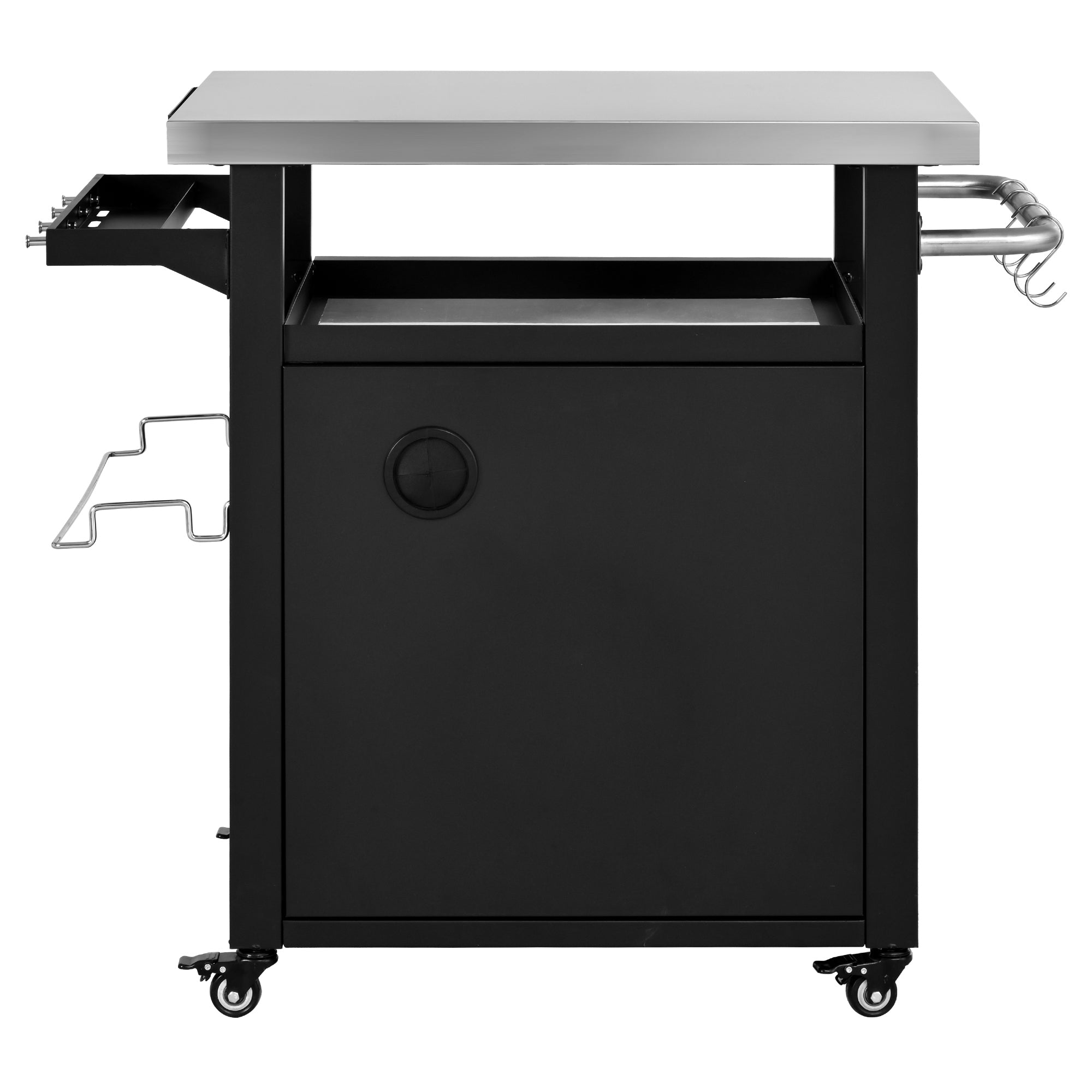 K&K 39.5' Outdoor Grill Cart with Storage Cabinet, Outdoor Bar Cart Pizza Oven Table with Wheels, Stainless Steel Top, Outdoor Kitchen Island with Spice & Paper Rack for BBQ, Waterproof Cover Included - Grand Goldman Shop