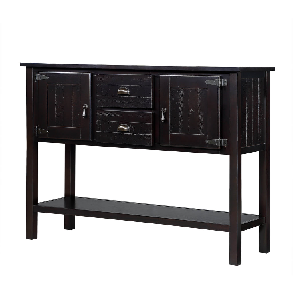 48'' Solid Wood Sideboard Console Table with 2 Drawers and Cabinets and Bottom Shelf, Retro Style Storage Dining Buffet Server Cabinet for Living Room Kitchen Dining Room (Espresso - Grand Goldman Shop