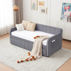 Twin Upholstered Daybed Frame with Trundle, Twin Size Sofa Bed for Bedroom Living Room Guest Room, Wood Slat Support,Grey - Grand Goldman Shop