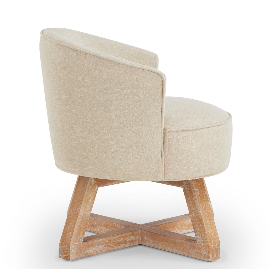 Swivel chair with cross-shaped wooden base,Lounge chair with solid wood legs, 360°freely Swivel chair ,  Classic linen Fabric for living room, bedroom, office, dresser -Beige - Grand Goldman Shop