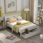 White Full Size Platform Bed with Under-bed Drawers, Solid Pine Wood and MDF, 78.3''L x 58.5''W x 36.2''H - Grand Goldman Shop