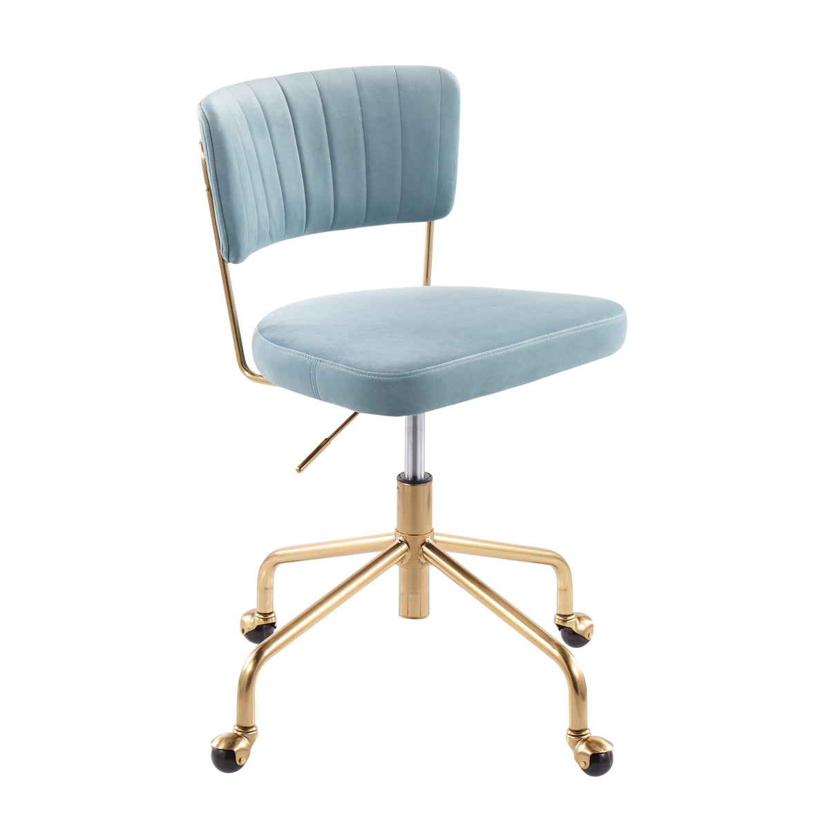 Contemporary Task Chair in Gold Metal and Light Blue Velvet | Premium Home Decor - Grand Goldman